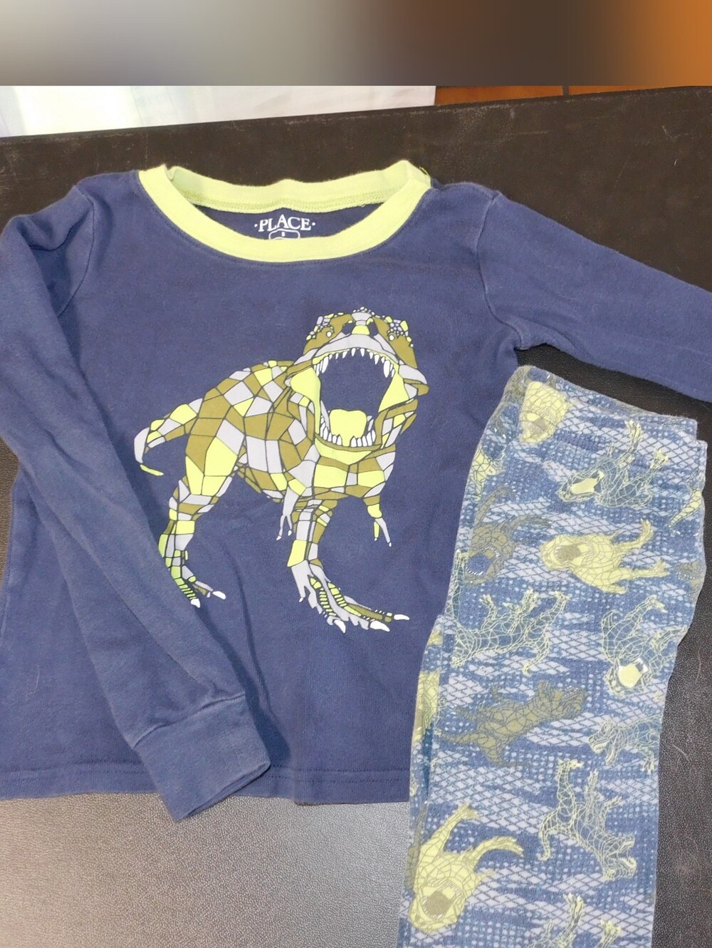 The Children's Place Navy and Lime Dino Pajama Set
